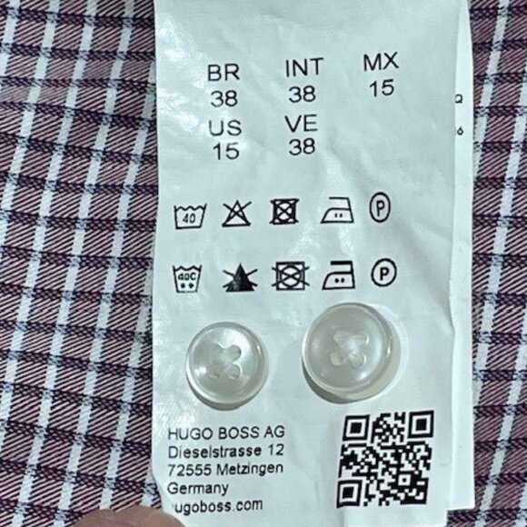 HUGO BOSS Men's Slim Fit BURGUNDY/WHITE/BLACK Size 38 / 15 LIKE NEW - Picture 5 of 5